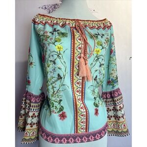 Umgee Floral Bell Sleeve On or Off Shoulder Top Blouse Size S New!